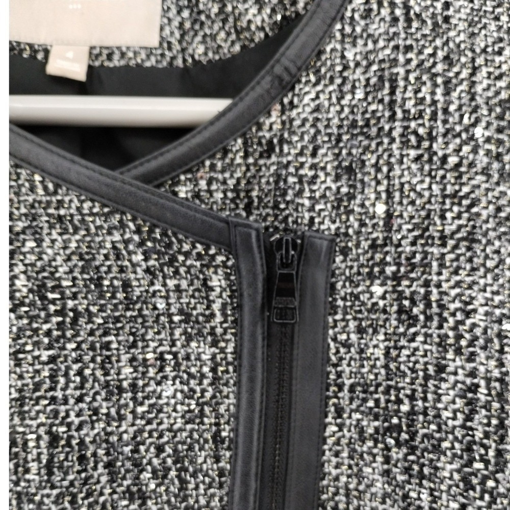 Banana Republic Tweed Moto‎ Jacket Blazer Black Faux Leather Trim Size 4 - Picture 7 of 15